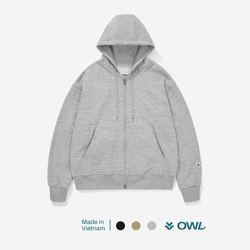 Owl brand® logo full-zip hoodie - áo khoác nỉ có mũ màu xám