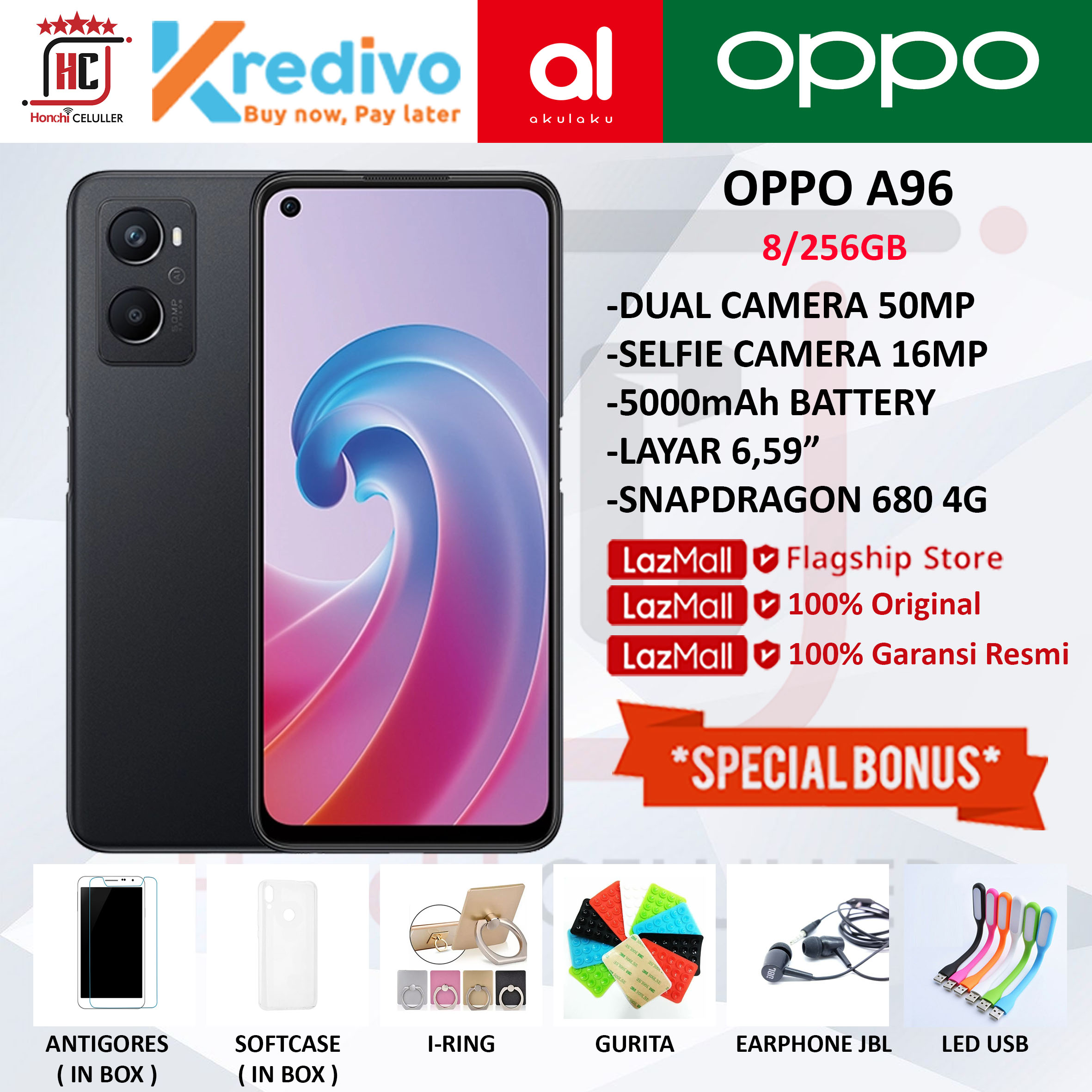 OPPO A96 8/256 GB GARANSI OPPO INDONESIA Harga  4,299,000 Ringgit*Penghantaran Percuma