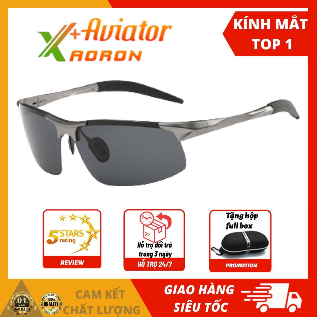 MẮT KÍNH RÂM NAM CAO CẤP CHÍNH HÃNG AORON 8177, TRÒNG KÍNH PHÂN CỰC POLARIZED CHỐNG TIA UV CHUẨN 400, Kính Dâm Thời Trang Nam Kiểu Dáng Phi Công Gọng Kính Hợp Kim Nhôm- Magie Siêu Cứng