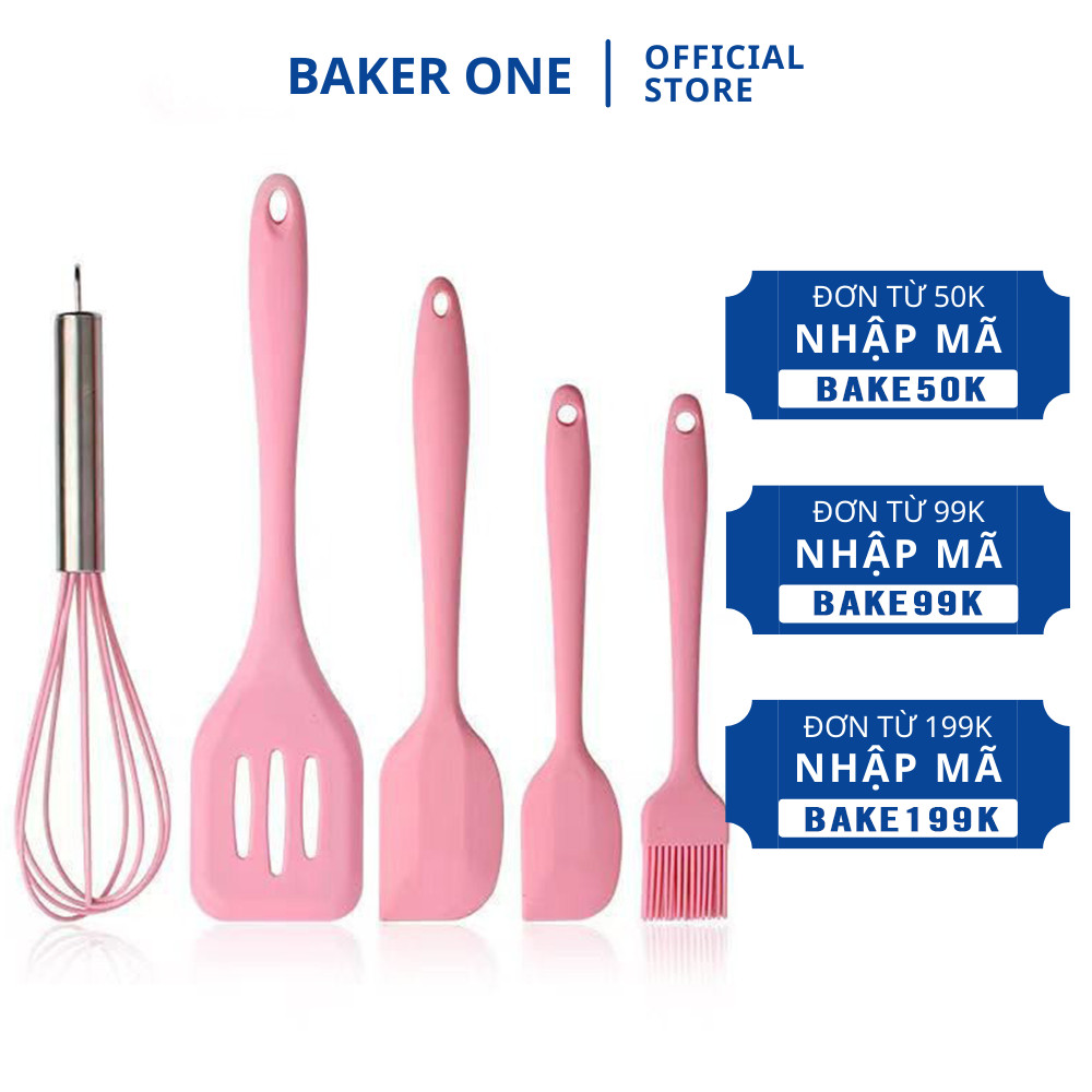 Bộ dụng cụ silicone nhào bột làm bánh 5 chi tiết - Dụng cụ làm bánh BAKER ONE