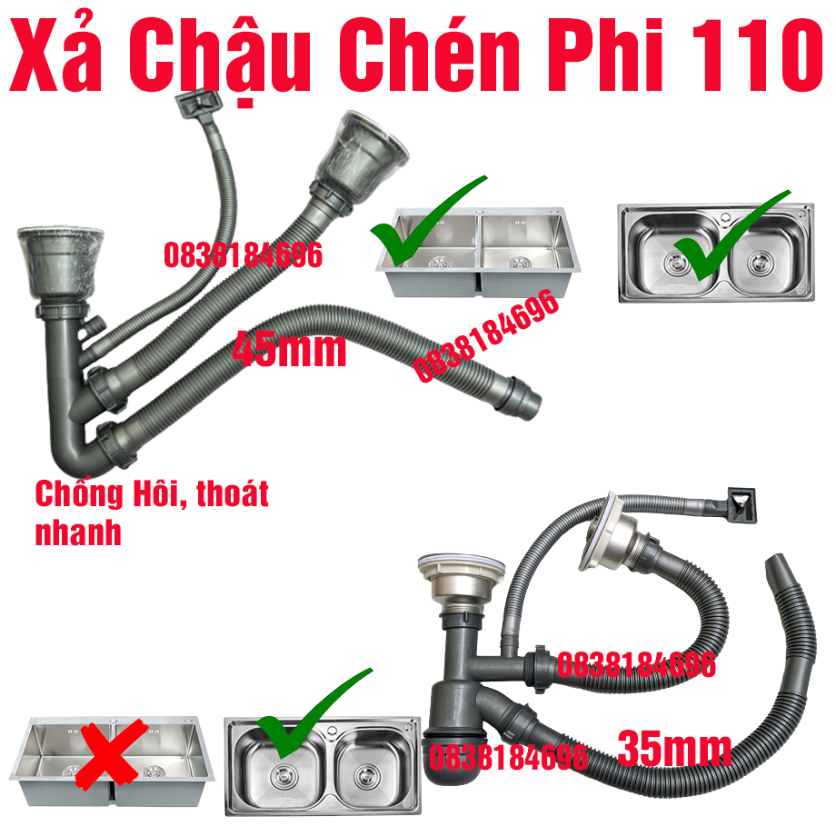 Bộ xả chậu chén bồn rửa chén bát đôi đơn 1 hộc. inox 304 phi 110 chống hôibộ xả xi phông chậu rửa chén. xả chậu chén đôi to và nhỏ. xả chậu chén đơn < chén đôi. lựa chọn theo ảnh số tương ứng nkl34