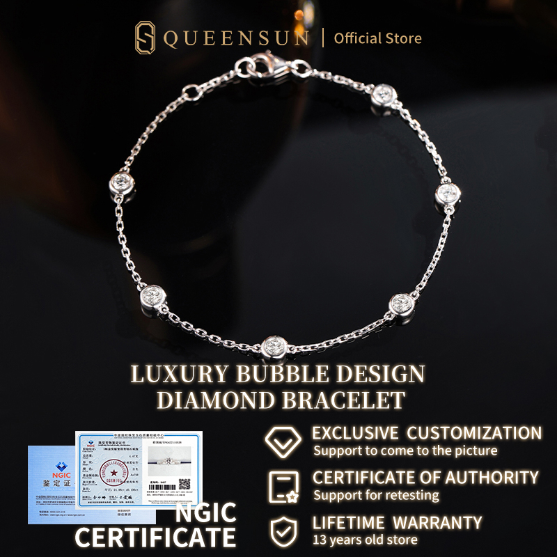 Queensun 18k Gold Lab Diamond Station Bracelet | Lab Diamond  Bracelet | Minimalist Gold Chain Bracelet | Daily Wear Delicate Bracelet | Sparkling Dainty Bracelet 1