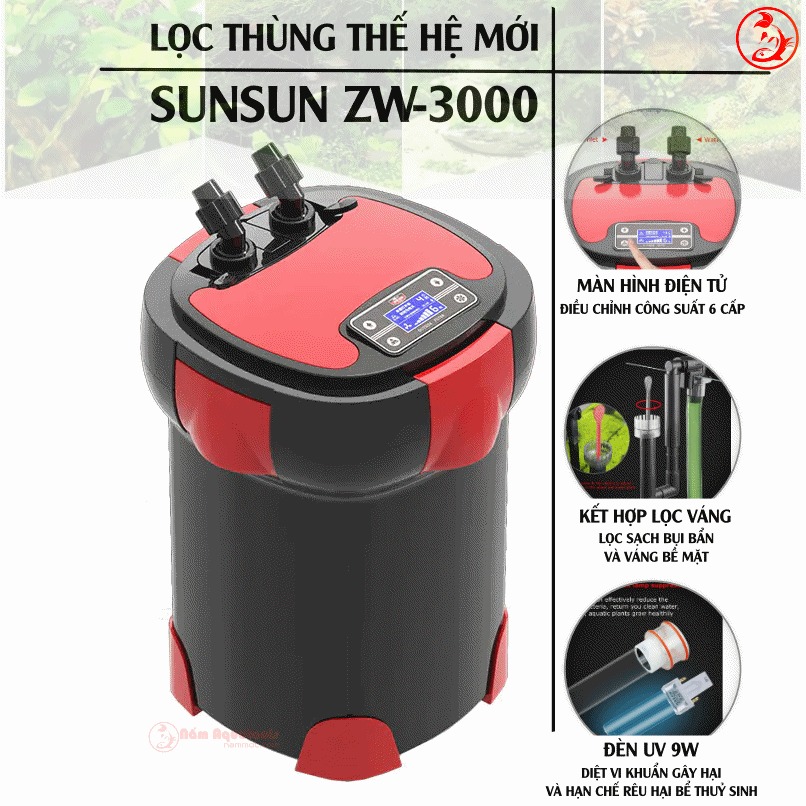 Lọc thùng sunsun zw 3000 tích hợp uv phiên bản nâng cấp từ hw3000 - chuyên lọc bụi nuôi vi sinh trong nước cho hồ cá thuỷ sinh