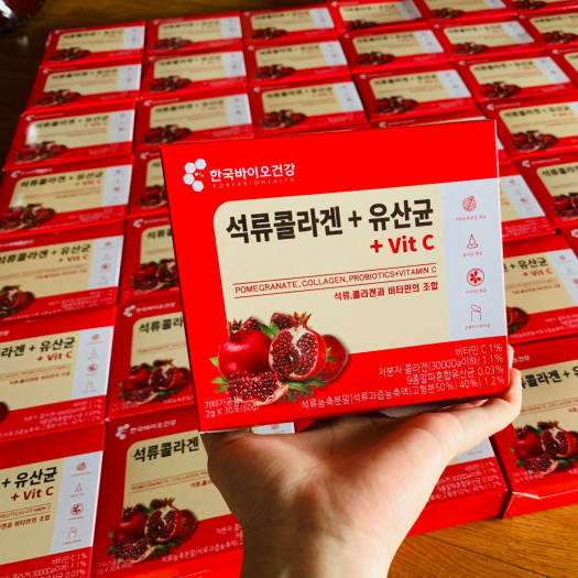 Bột collagen lựu đỏ Bio Cell Hàn Quốc Mẫu mới thêm vitamin c - Hộp 30 gói x 2g