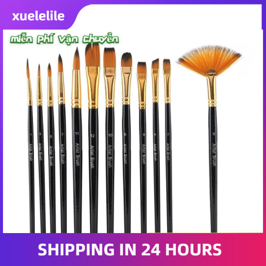 Bộ 12 Cây Cọ Vẽ Màu Nước Brush Kit, Sơn Dầu - Tóc Nylon Tổng Hợp Chất Lượng Cao, Cảm Giác Vẽ Mượt Mà