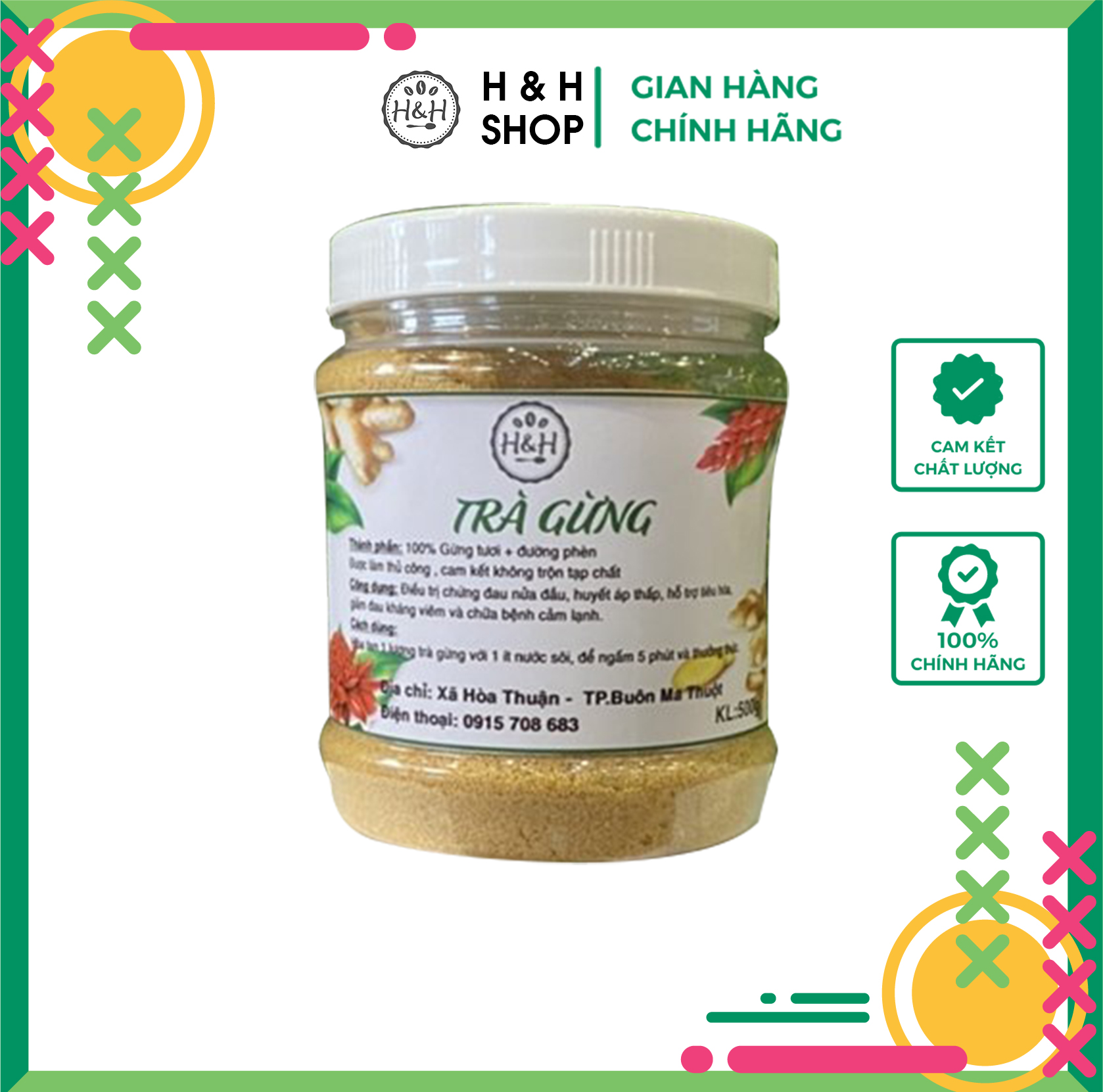 Sale hộp 500g trà gừng hoà tan ban mê h&h- 100% gừng tự nhiên- không chất bảo quản