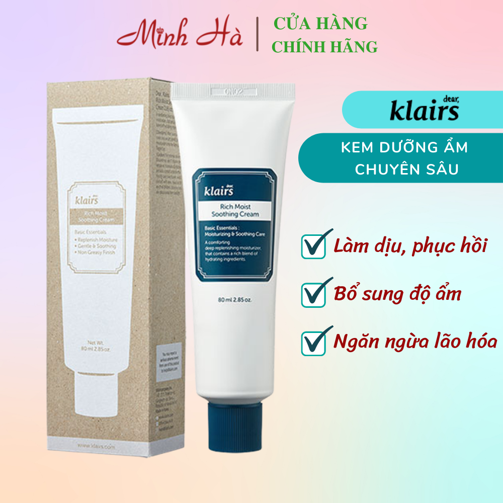 Kem dưỡng Dear Klairs Rich Moist Soothing Cream 80ml giúp dưỡng ẩm phục hồi da