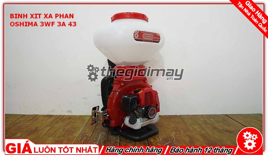 Máy xạ phân phun hạt phun vôi bột phun nước thổi lá Oshima 3WF-3A-43 dung tích 26L động cơ 2 thì