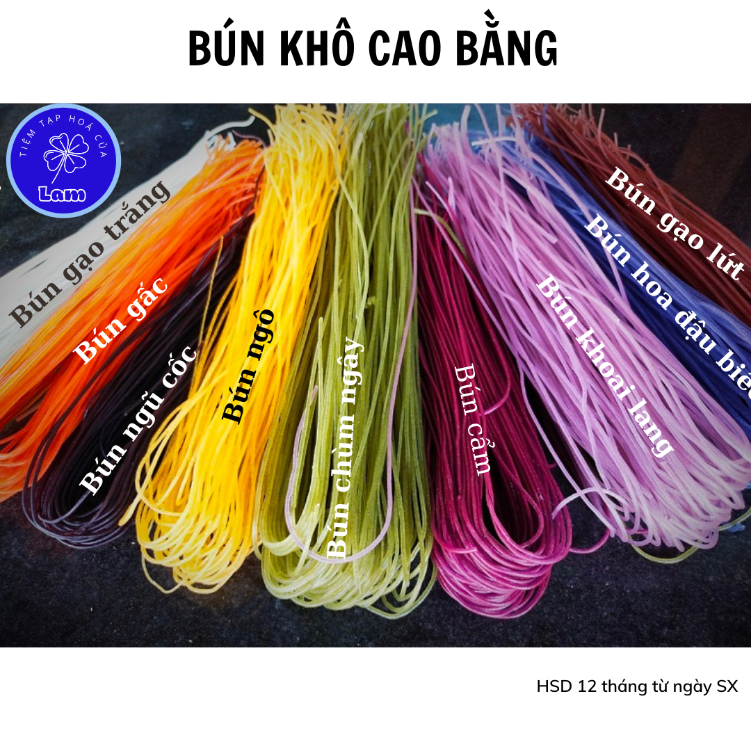 Bún khô cao bằng - bún gấc, bún ngô, bún cẩm, bún hoa đậu biếc, bún khoai lang, bún chùm ngây, bún gạo lứt- tùy lựa chọn