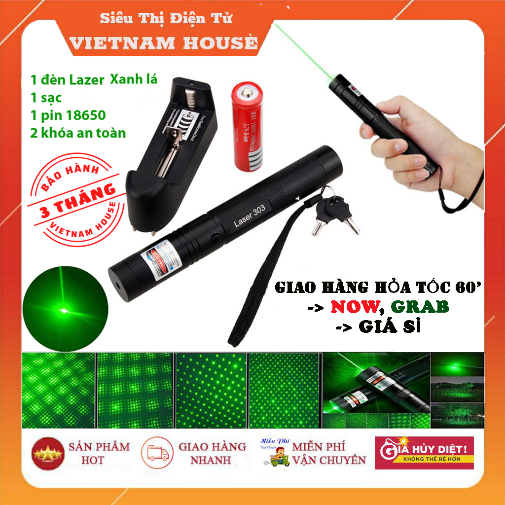 🔴ĐANG SALE || ĐÈN PIN LAZER 303 SIÊU CHẤT - SÁNG CỰC XA - TẶNG KÈM PIN & CỦ SẠC.