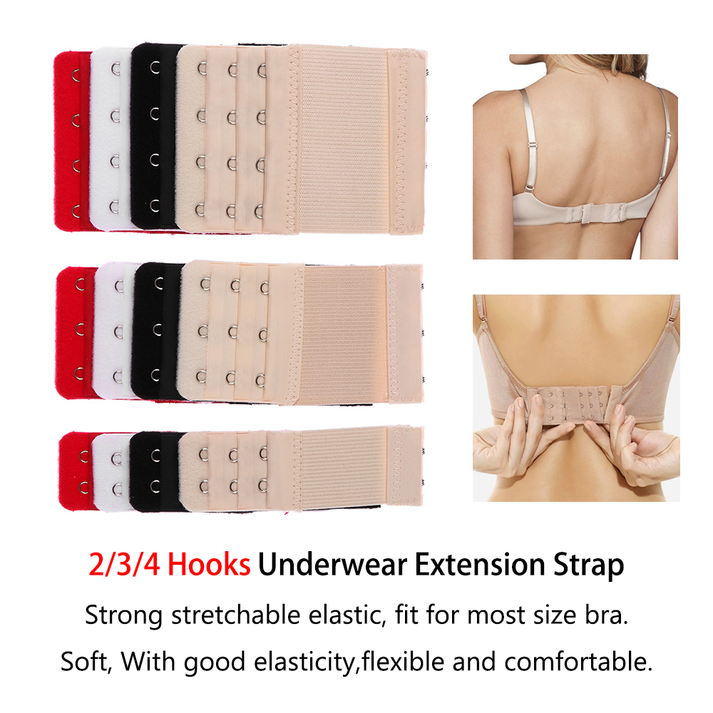 Bra Extender Straps Stretchable & Non-stretchable Lingerie Accessories 2 3  4 Rows & Hooks Underwear Back Strap Extension Elastic Strong Grip Durable  Women