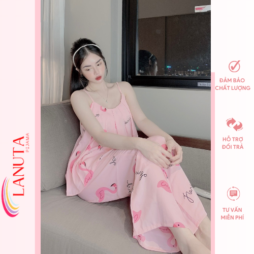 Đồ ngủ sexy nữ 2 dây quần dài pijama lụa bigsize cute mặc nhà dễ thương chất liệu mango cao cấp LANUTA