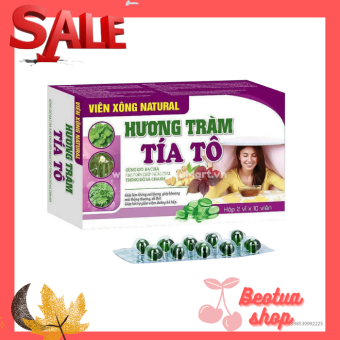 Viên xông NATURAL hương tràm tía tô Viên xông tinh dầu thiên nhiên tổng hợp Sả chanh, tía tô, bạc hà (20 viên/ 1 hộp)Xông giúp làm ẩm da, hỗ trợ giảm tình trạng đau đầu, ngạt mũi.  Xông mũi họng ngăn ngừa sự xâm nhập của vi khuẩn.