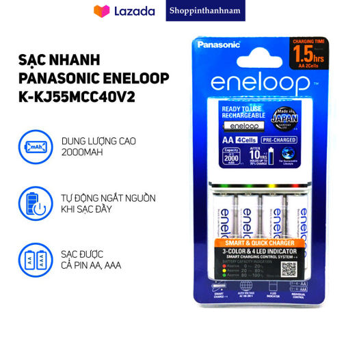 Bộ Sạc Pin Eneloop Panasonic BQ-CC55 Tặng Kèm 4 Pin Sạc 2000mAh Chính Hãng Sạc Nhanh Tự Ngắt