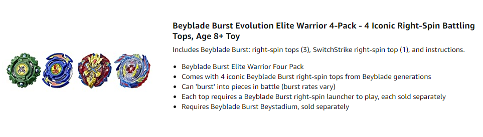  Beyblade Burst Evolution Elite Warrior 4-Pack - 4