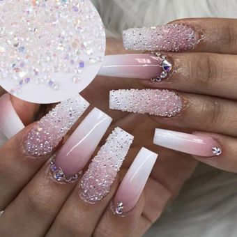 WOOLOVE 1440 Cái/gói Thủy Tinh Sáng Bóng 3D Nail Rhinestone Micro Hạt 1.1Mm 1.2Mm Long Lanh Pha Lê AB Móng Tay Nghệ Thuật Trang Trí Nhỏ Nhỏ Đá Quý Làm Móng Tay