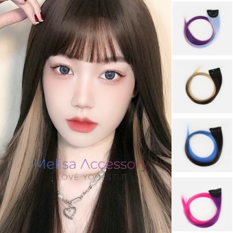 Tóc kẹp highlight màu rêu, xám khói, bạch kim và các màu line thời trang Tóc giả tơ nhân tạo có thể uốn duỗi - MELISA SHOP