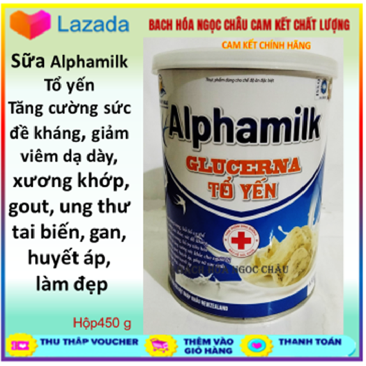 Sữa bột Alphamilk Glucerna Tổ Yến  ,tăng cường sức đề kháng , hỗ trợ xương khớp,tiêu hóa ,tưng cường sức khỏe cho người tiểu đường ,gout, huyết áp, đẹp da- Nguyên liệu nhập khẩu Newzealand, bách hóa ngọc châu – hộp 450g