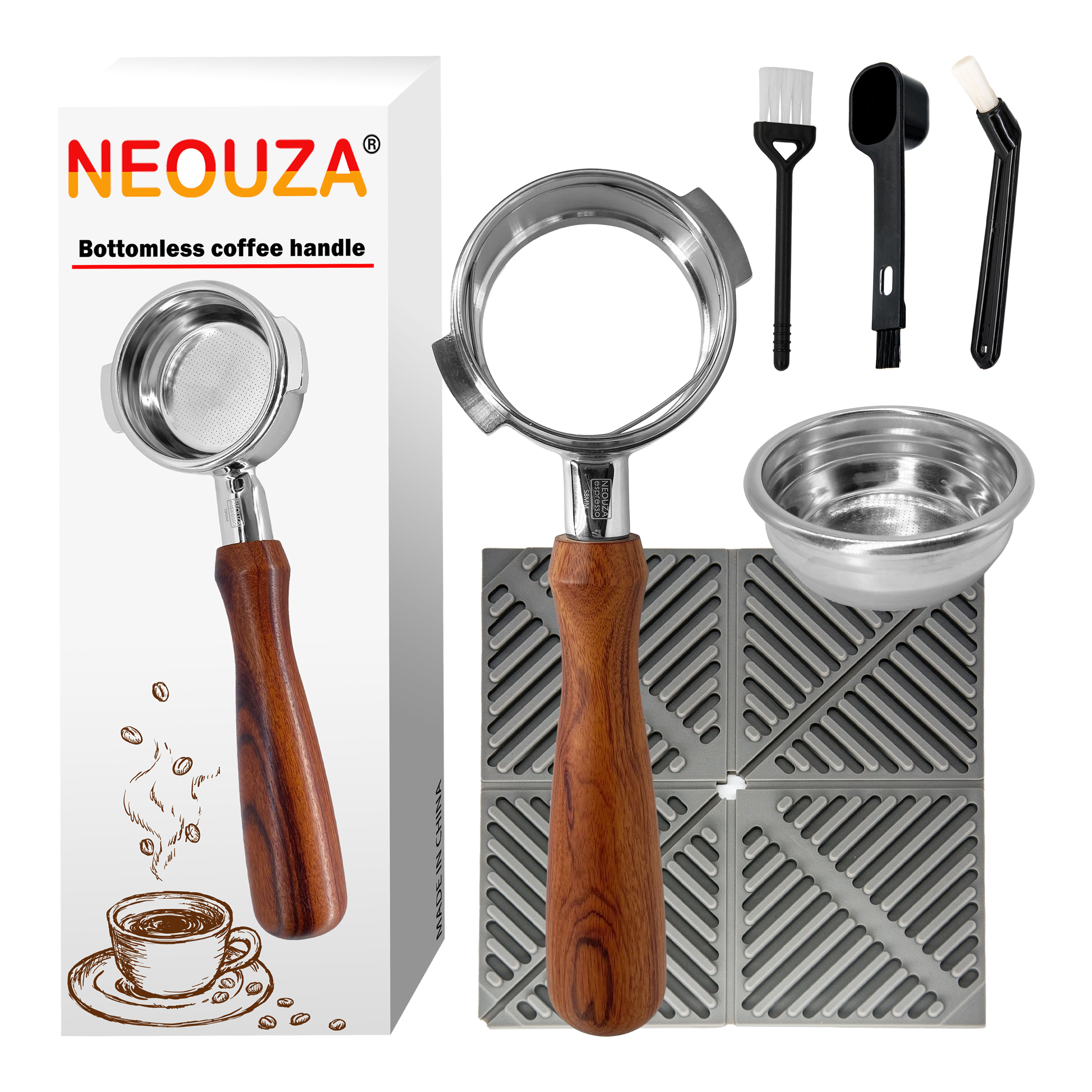 NEOUZA 58mm Bottomless Portafilter for Nuova Espresso Coffee Machine 304 Stainless Steel Two Ears with Filter Basket ราคา 646 บาท*ส่งฟรี