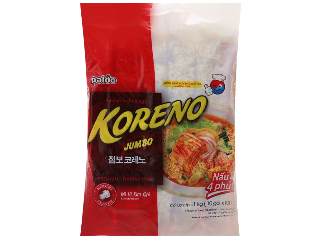 Túi 10 gói mì koreno jumbo vị kim chi 100g