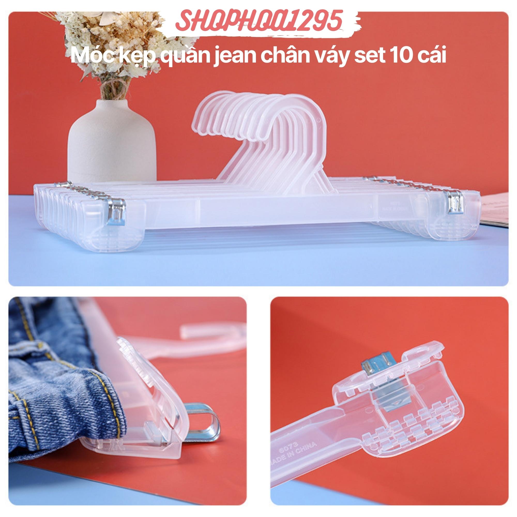 Móc kẹp quần áo nhựa dẻo trắng, combo 10 chiếc móc nhựa trắng kẹp chân váy quần jean dài 25cm