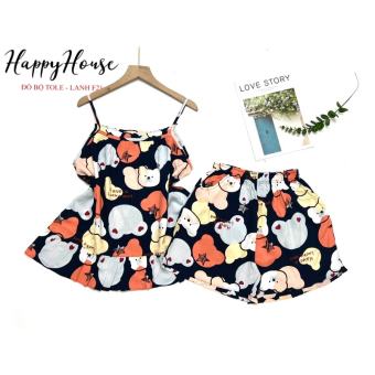 Đồ bộ mặc nhà, Bộ Lanh Nữ Tole Dây Mẫu Bèo 2 Tầng VNXK F21 45-75kg, chất tole loại 1 mềm mịn mát