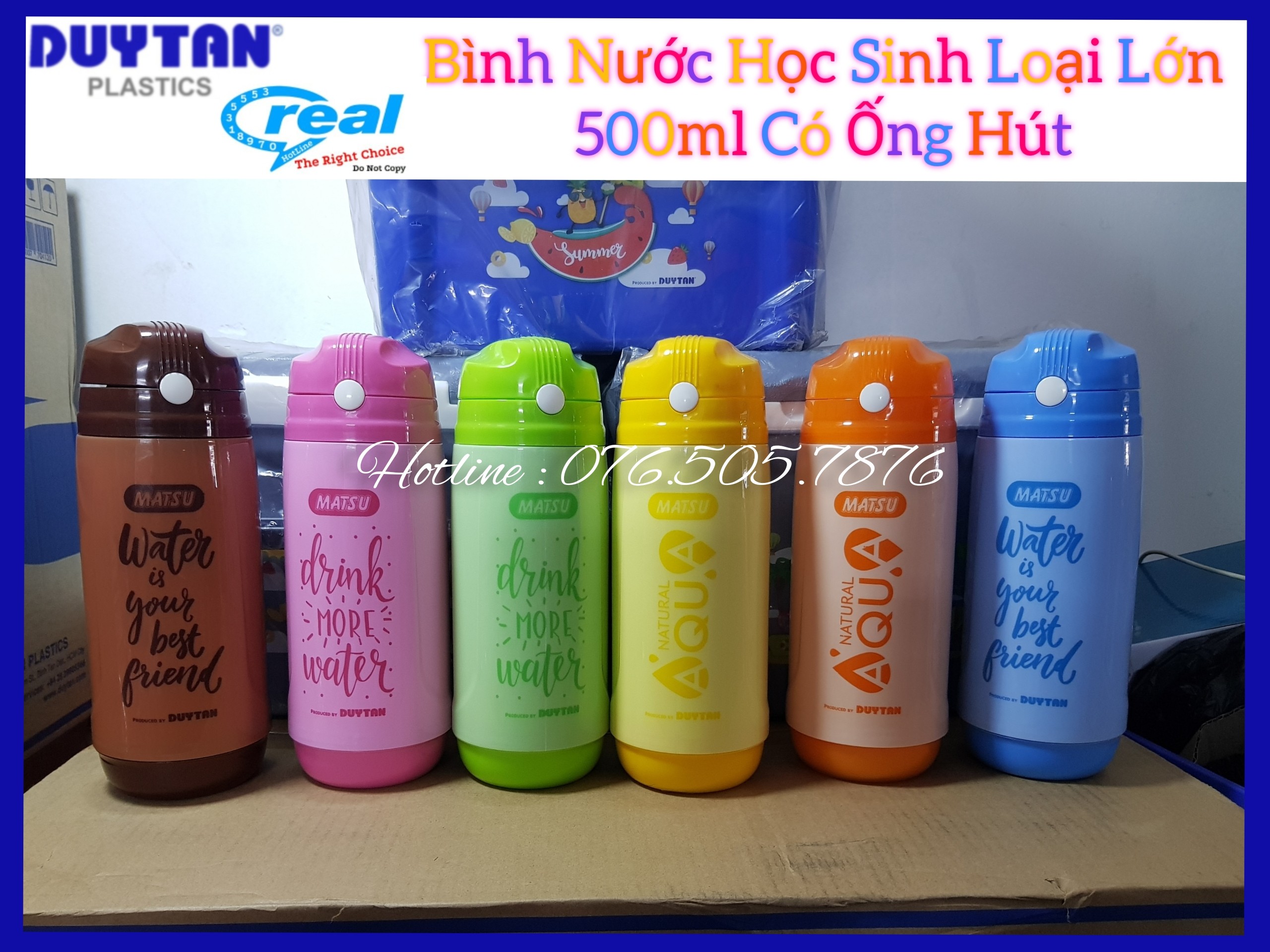 Bình nước học sinh có ống hút Matsu Duy Tân 500ml