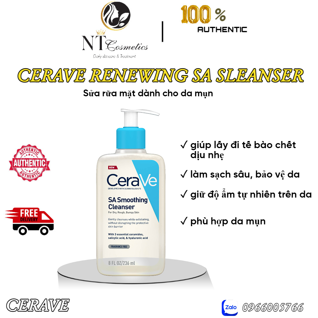 Sữa rửa mặt Cerave SA Smoothing Cleanser bản Pháp 236ml