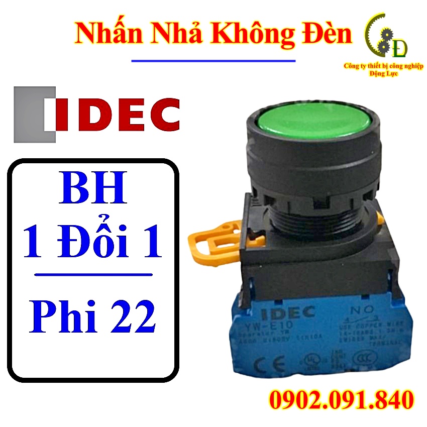 Nút nhấn nhả không đèn IDEC YW1B-M1E10G phi 22 mầu xanh