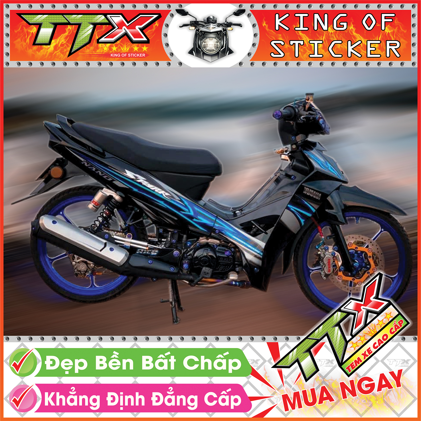 Tem sirius spark nano , Tem xe phụ kiện sirius màu đen viền xanh đậm tuyệt đẹp , Shop TTX Team chế sirius