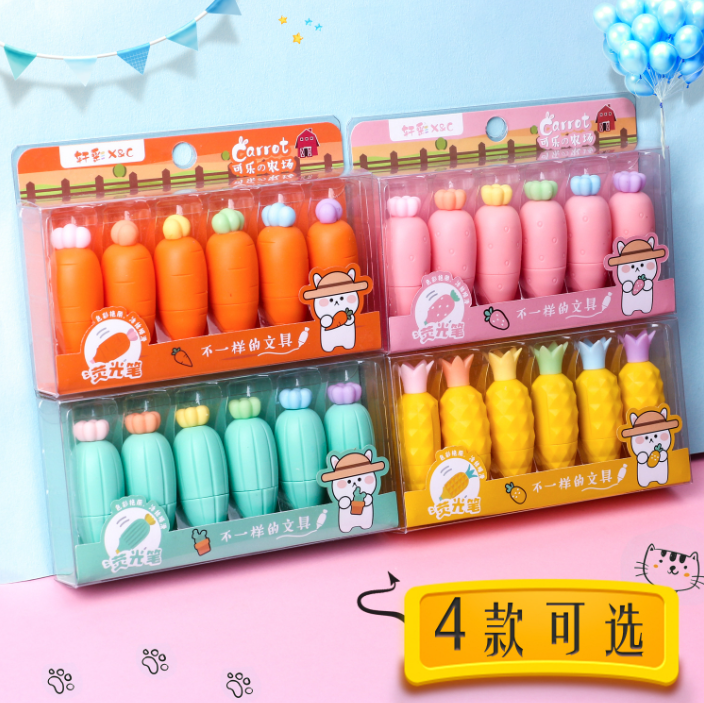 Set bút dạ quang mini hình rau củ quả siêu đáng yêu