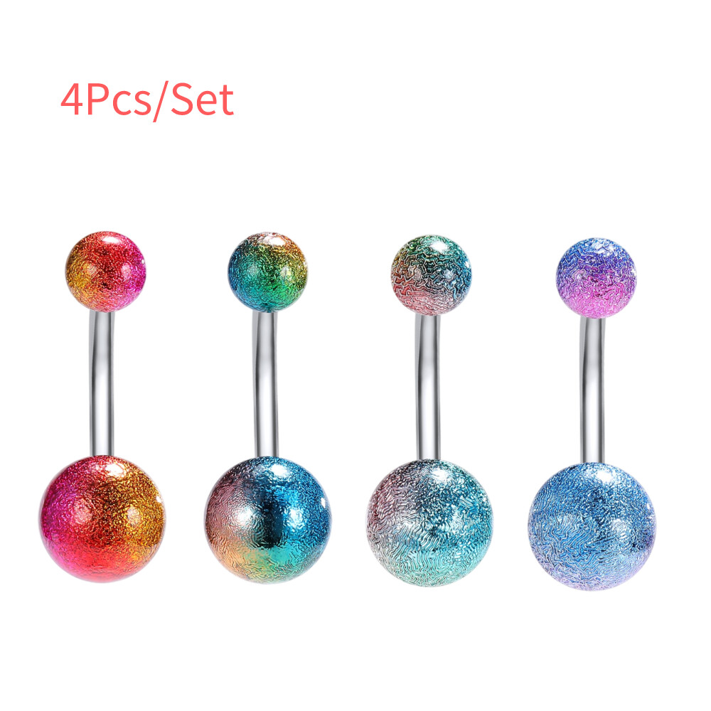 Zs 4/5/6/10 Cái/Lô Khuyên Rốn Bằng Thép Không Gỉ 14G Khuyên Rốn Opal Cho Nữ Khuyên Rốn Màu Bạc Trắng