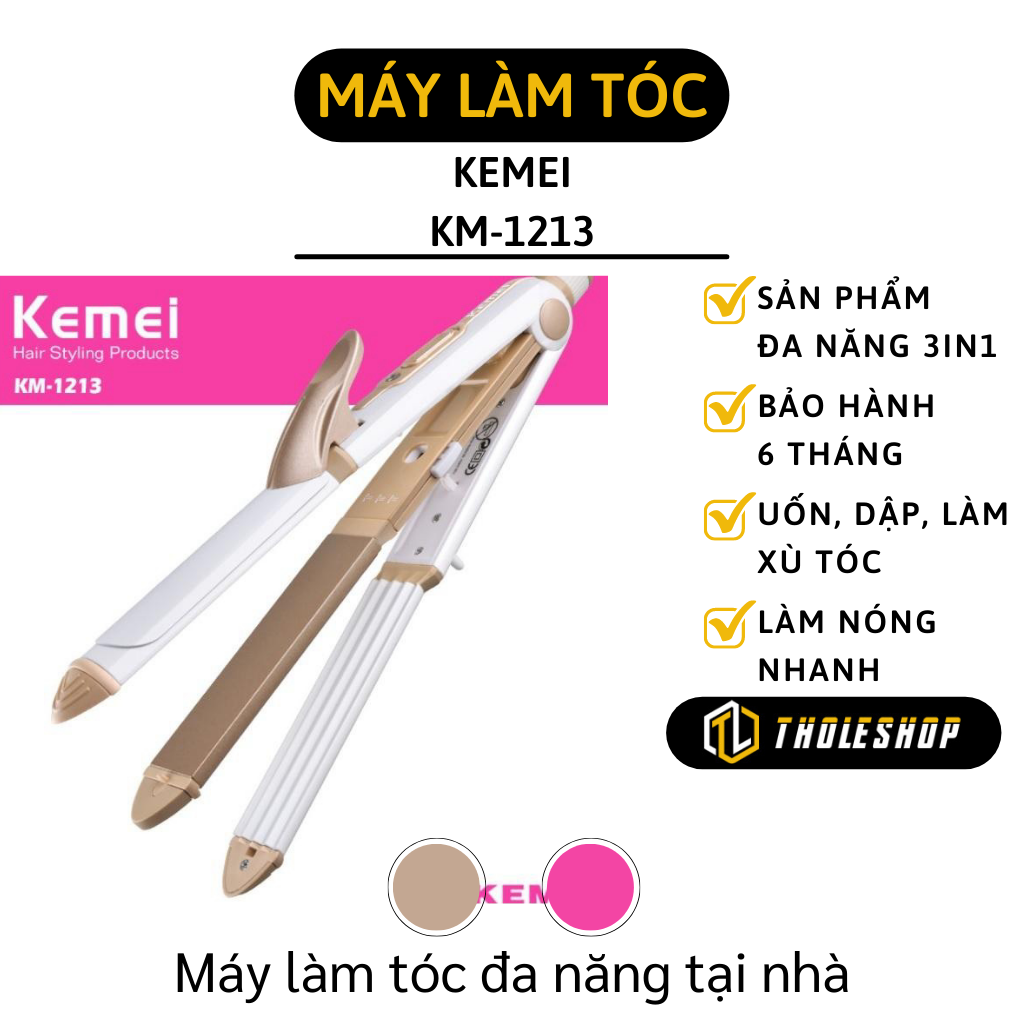 Máy làm tóc 3in1 - máy duỗi tóc kemei - máy uốn, bấm xù, làm xoăn tóc tiện dụng, dễ đem du lịch