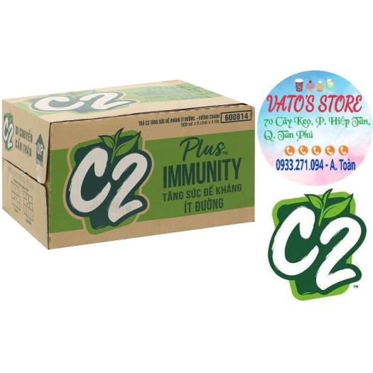 Thùng 24 chai trà xanh hương chanh C2 Plus Immunity ít đường 500ml