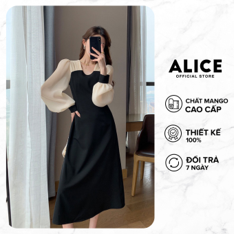 Váy Suông Tay Bồng Tiểu Thư ALICE V717 Thiết Kế Tôn Dáng Bo Cổ Tay Sang Chảnh, Chất Cao Cấp Co Giãn Nhẹ Không Bai Xù Voan Phối Lụa Dập Ly