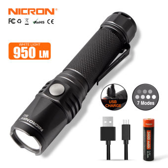 Đèn Pin LED NICRON, Đèn Pin Cầm Tay Siêu Sáng B62 9W Đèn Pin Sạc Lại USB LED IPX8 5200cd 950LM Chống Nước B62
