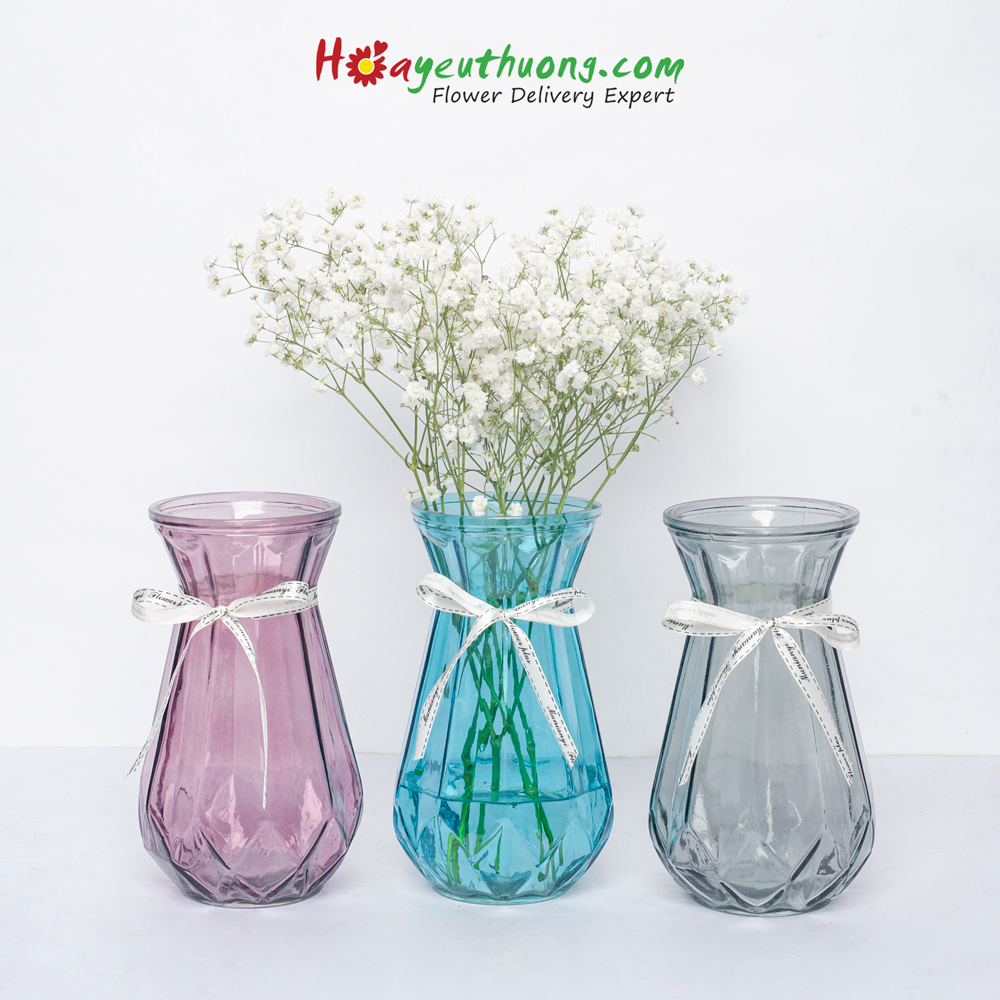 Bình thủy tinh trong suốt thắt nơ Hoayeuthuong - Bình cắm hoa trang trí nhà cửa, văn phòng
