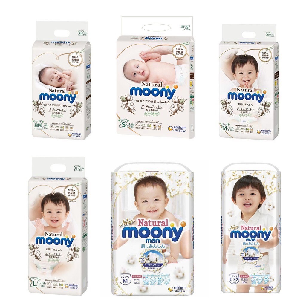 💝FREESHIP💝 Tã/Bỉm Moony Natural hàng nội địa chính hãng đủ size dán NB63/S58/M46/L38, quần M46/L36/XL32