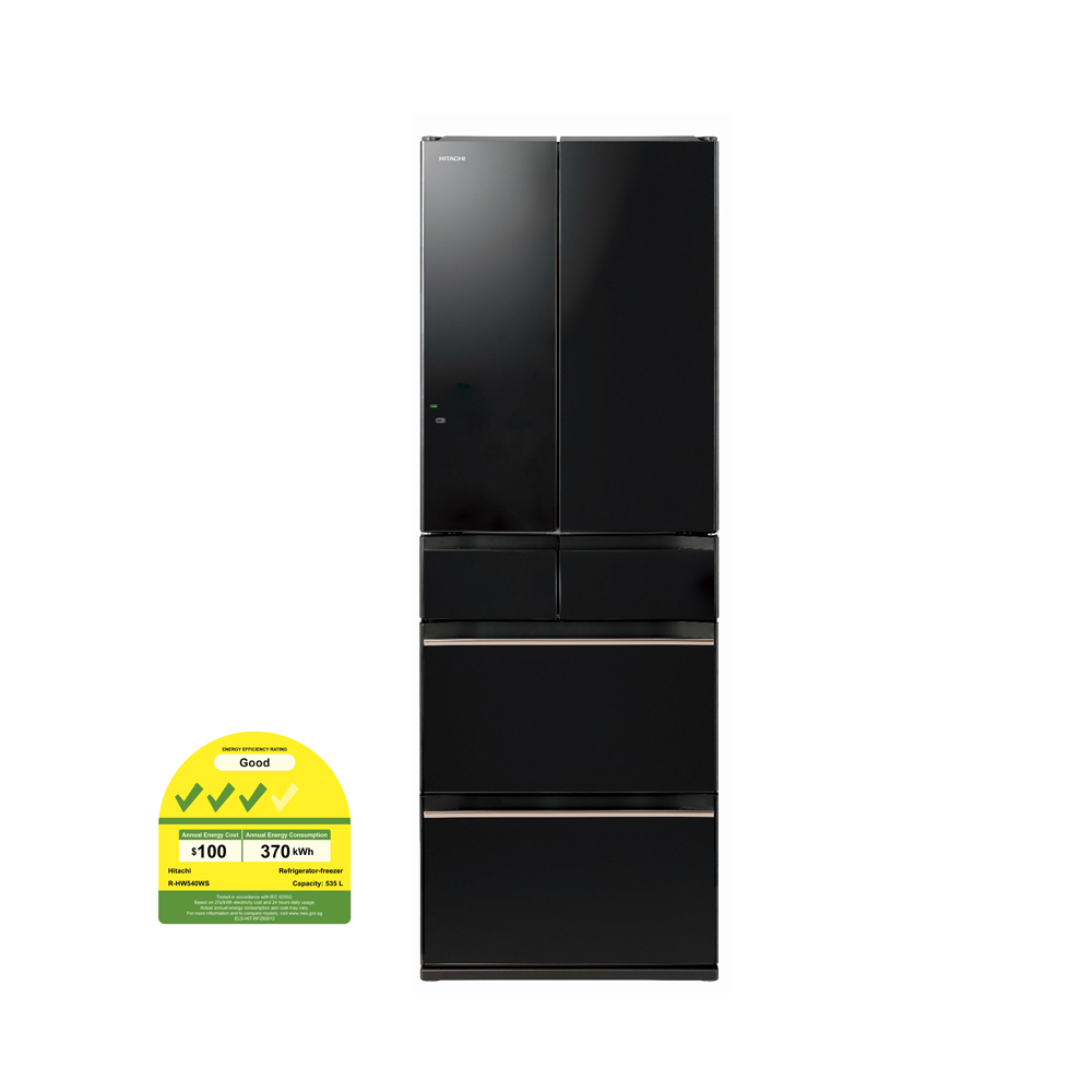 HITACHI R-HW620RS-XK 475L 6 DOOR FRIDGE CRYSTAL BLACK 3 TICKS