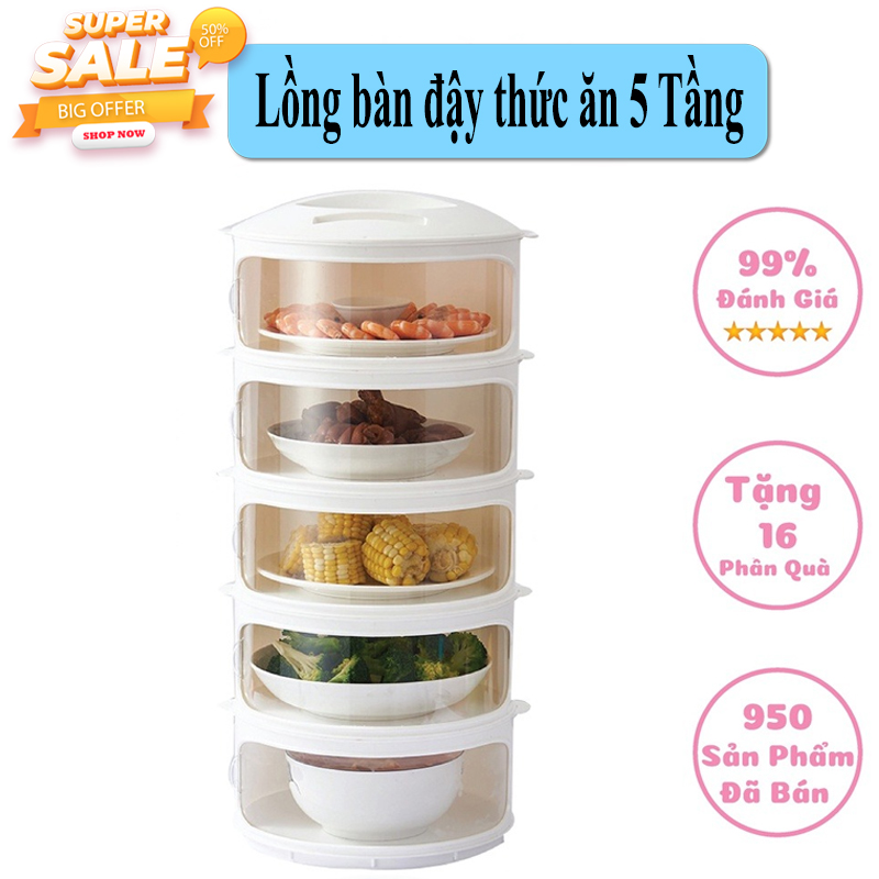 Lồng bàn 5 tầng đa năng - lồng bàn giữ nhiệt thực phẩm - hộp đựng đồ ăn chống bụi, côn trùng - lồng bàn đậy thức ăn giữ nhiệt nhiều tầng - hộp đựng thức ăn.