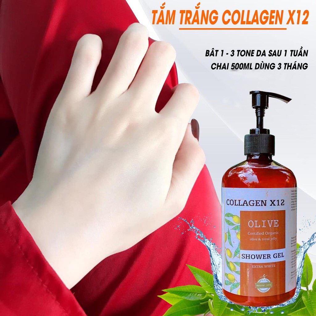 Sữa tắm truyền trắng X12 500ml + kem A dưỡng trắng da sau tắm 250gram