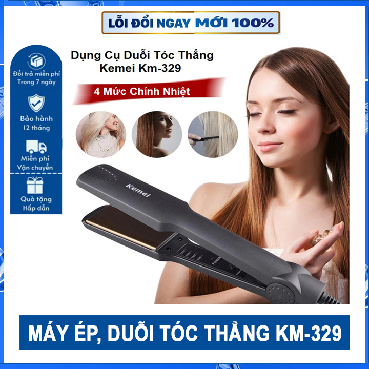 Máy ép tóc, máy làm tóc, máy là duỗi thẳng tóc 4 mức nhiệt kemei 329-dụng cụ tạo kiểu,làm đẹp, là thẳng tóc
