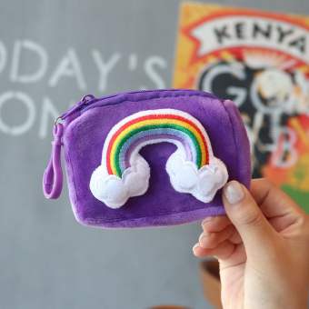 WPOT Dành cho Nữ Quà Tặng trẻ em Có móc khóa Túi đựng mỹ phẩm Túi đựng tai nghe mini Đồ chơi peluches Đồ trang trí cho bé gái Túi đựng đồ Ví vải nhung lông hình cầu vồng Ví khóa kéo sang trọng Ví đựng tiền xu hoạt hình Túi đựng thẻ bằng vải nhung lông