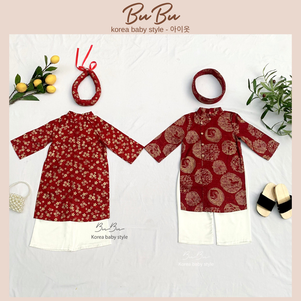 Áo dài cách tân bubu họa tiết chất linen mềm mại cho bé trai bé gái