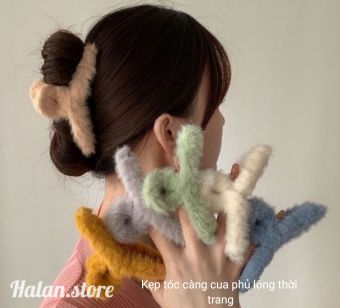 Kẹp tóc càng cua phối lông Hàn Quốc,kẹp tóc lông mềm thời trang