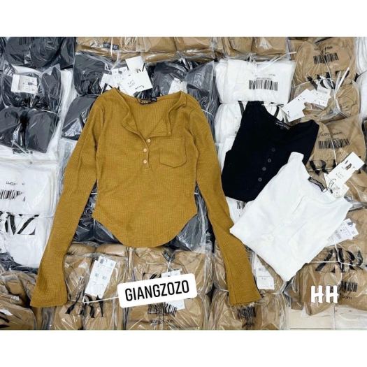 Áo Thun Dài Tay Áo Len Tăm Cúc Ngực Mềm Mát