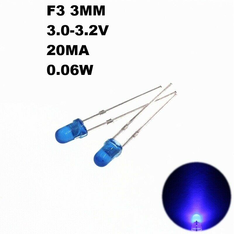50pcs màu xanh để màu xanh F3 3mm Đường kính LED tròn đèn lóa sáng đèn Điốt phát quang