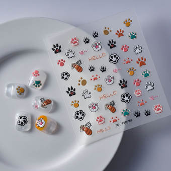 Sticker Lụa Nổi 5D | Chân Chó Mèo Hoạt Hình | Hình Dán Móng Tay