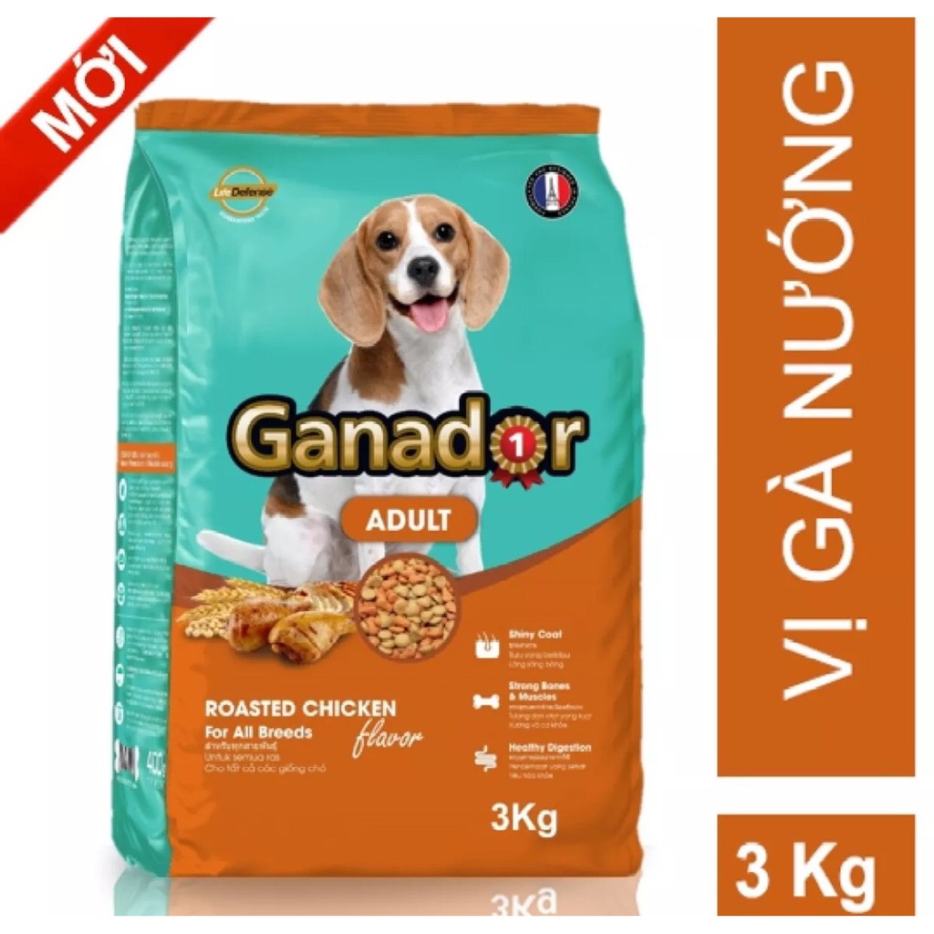 3kg - THỨC ĂN HẠT DÀNH CHO CHÓ TRƯỞNG THÀNH GANADOR ADULT 3KG - VỊ GÀ NƯỚNG