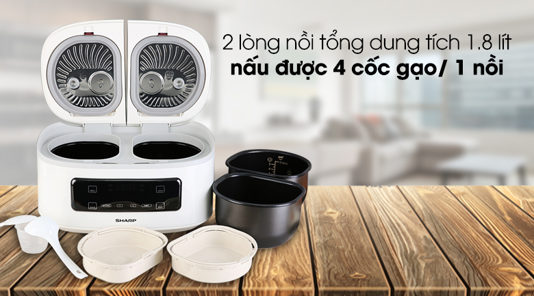 Nồi cơm 2 ngăn đa năng sharp 1.8 lít kn-tc50vn-wh